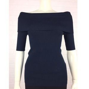 Catherine Malandrino Navy Off the Shoulder Top